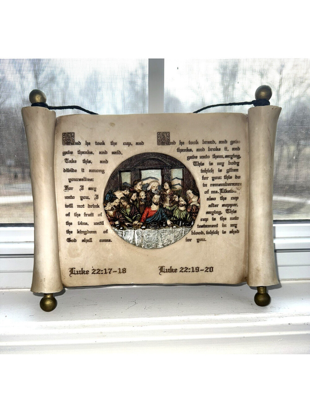 Vintage Last Supper Ceramic Scroll decor;country, cottagecore, religious decor